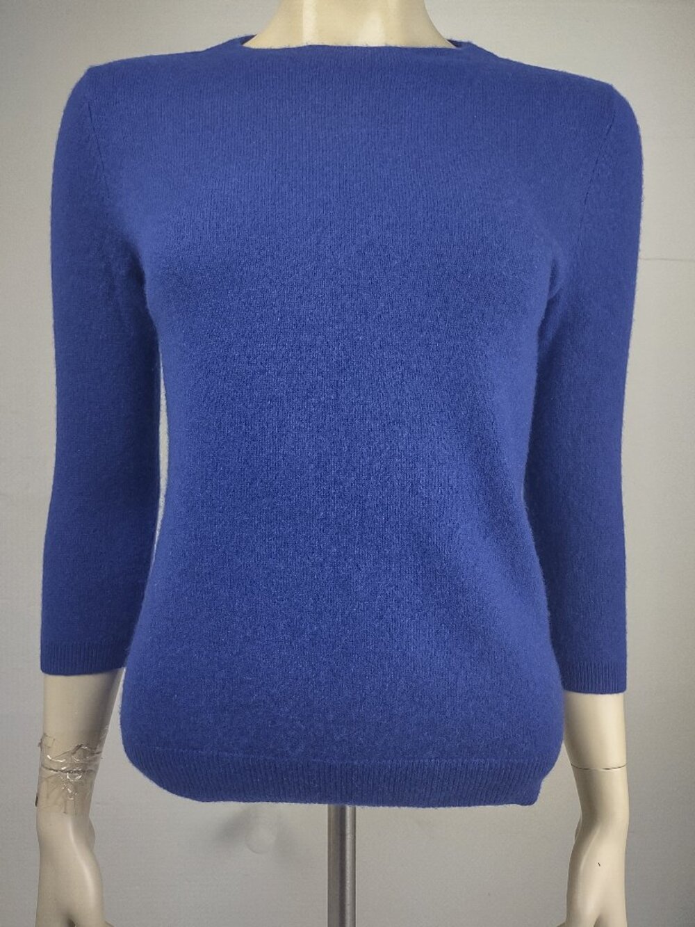 Talbots blue 100% Cashmere 3/4 sleeve round neck pullover sweater ladies Small